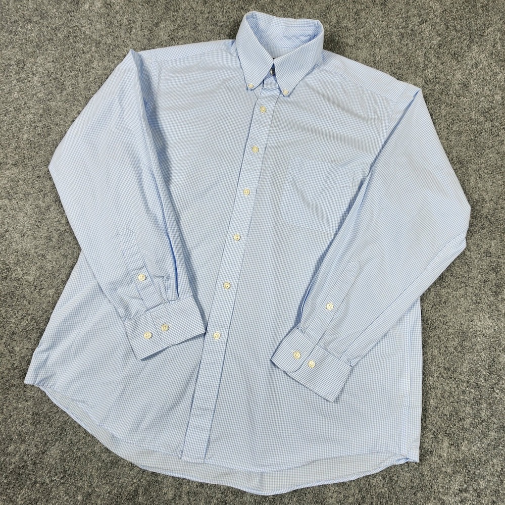 Club Room Performance Mens 16.5 34-35 Light Blue Gingham Dress Shirt Regular Fit